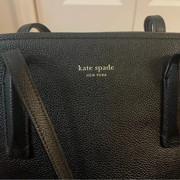 Kate Spade Black Leather Tote Handbag with Dust Bag EUC - Picture 3 of 12